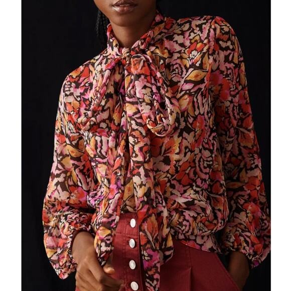 MISA LOS ANGELES Red & Purple Floral Ruffle Blouse Top – Medium - Picture 1 of 12